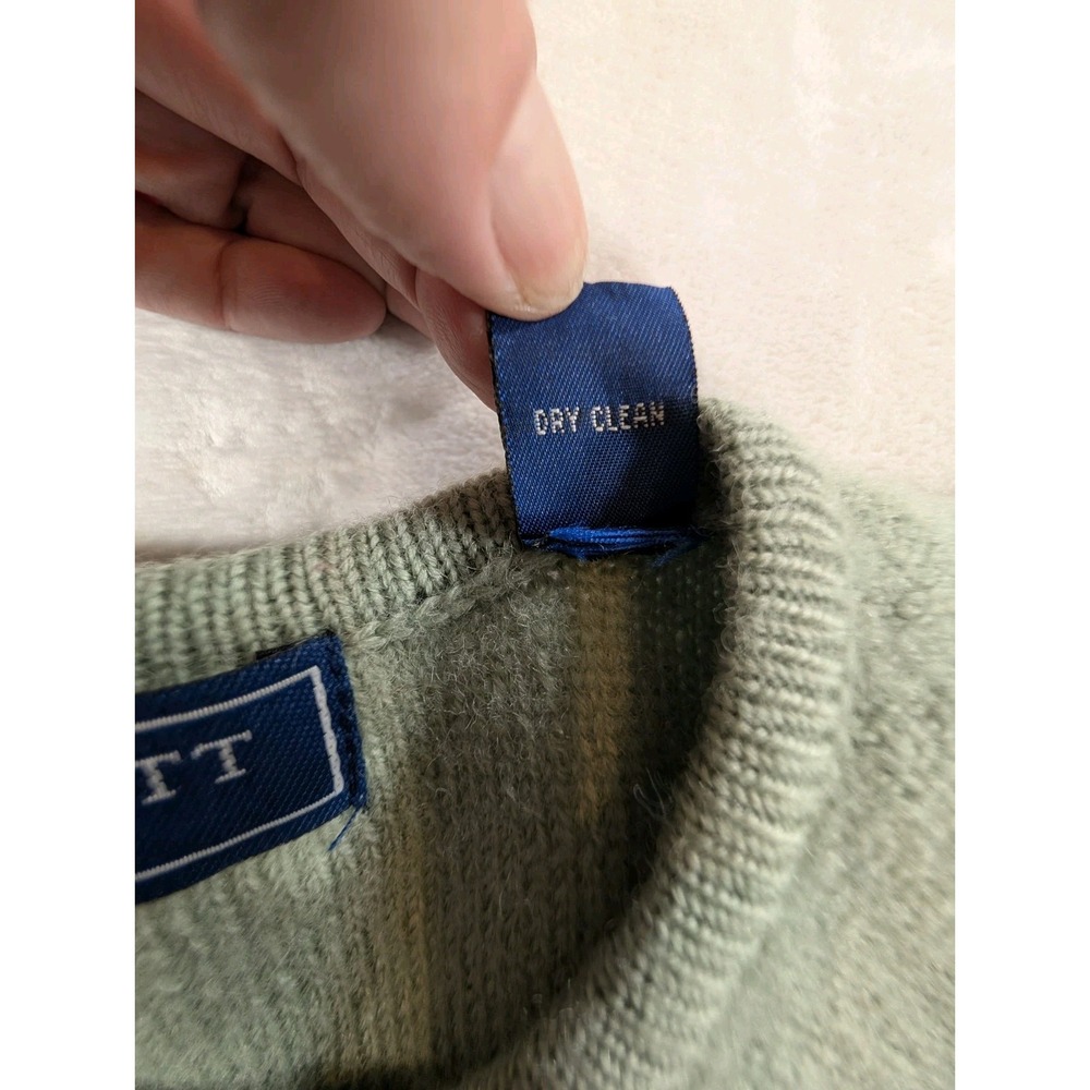 VTG Karen Scott Pure Wool Cardigan Sweater Medium Green Raised Floral Grandma - Picture 11 of 11